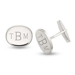 Engravable Polished Oval Cuff Links in Sterling Silver (1-3 Initials)