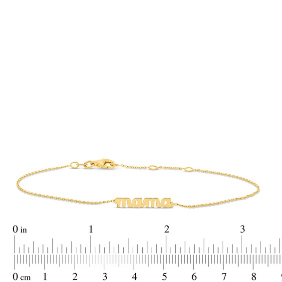 Cursive "mama" Cable Chain Bracelet in 10K Gold - 7.25"