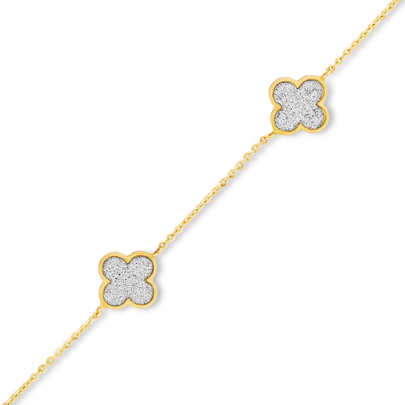 Main Image 1 of Glitter Clover Station Bracelet in Solid 14K Gold - 7.5"
