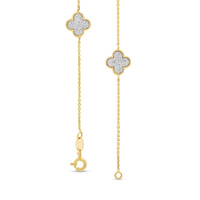 Glitter Clover Station Bracelet in Solid 14K Gold - 7.5"