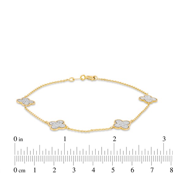 Glitter Clover Station Bracelet in Solid 14K Gold - 7.5"