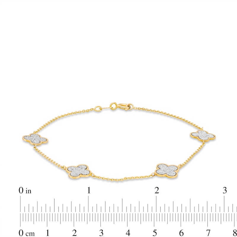 Main Image 4 of Glitter Clover Station Bracelet in Solid 14K Gold - 7.5"