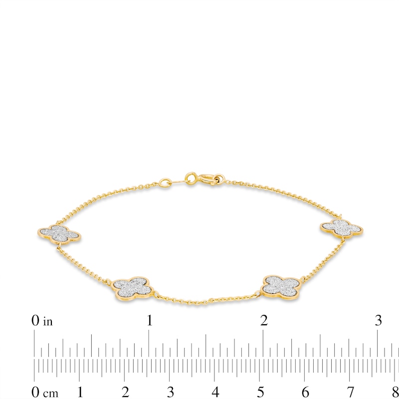 Italian Gold Glitter Clover Station Bracelet in Solid 14K Gold - 7.5"