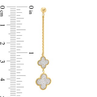 Glitter Enamel Double Clover Linear Chain Drop Earrings in 14K Gold