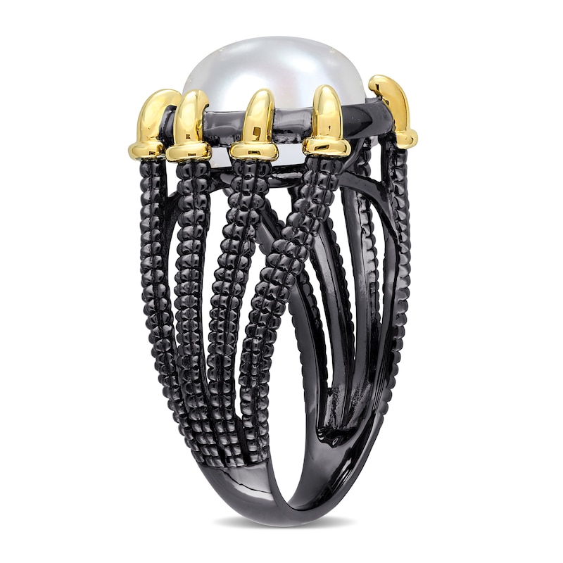 Main Image 2 of Men’s 10.5-11.0mm Freshwater Cultured Pearl Dragon Claw Ring in Sterling Silver with Black Rhodium and Yellow Gold Plate