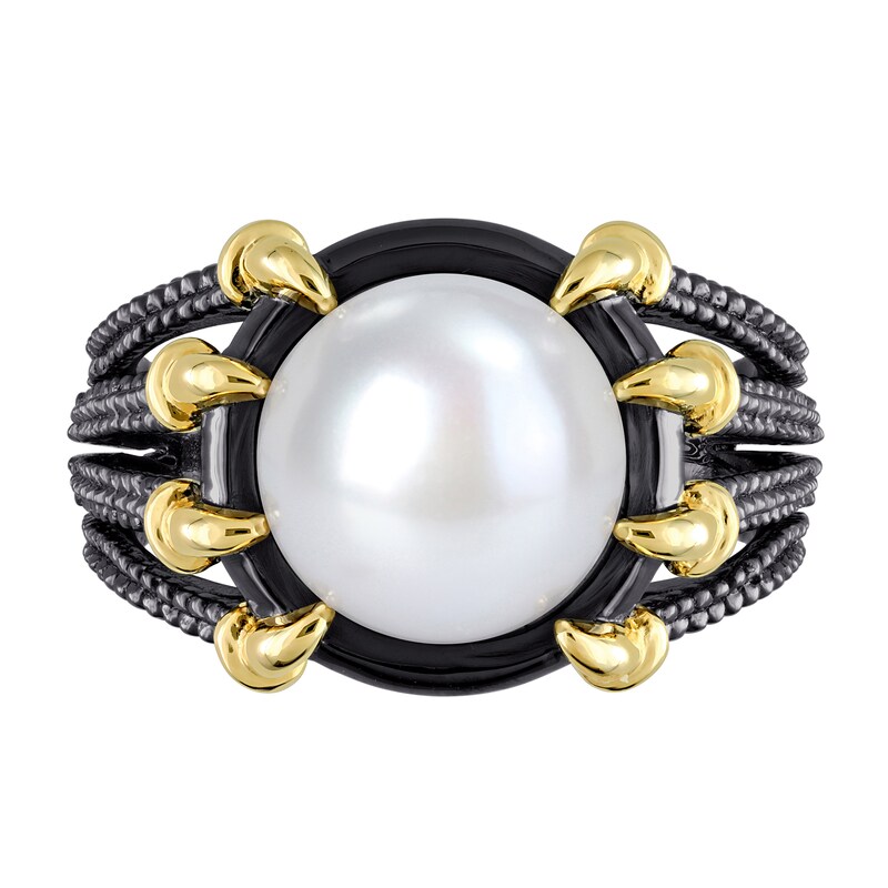 Main Image 4 of Men’s 10.5-11.0mm Freshwater Cultured Pearl Dragon Claw Ring in Sterling Silver with Black Rhodium and Yellow Gold Plate