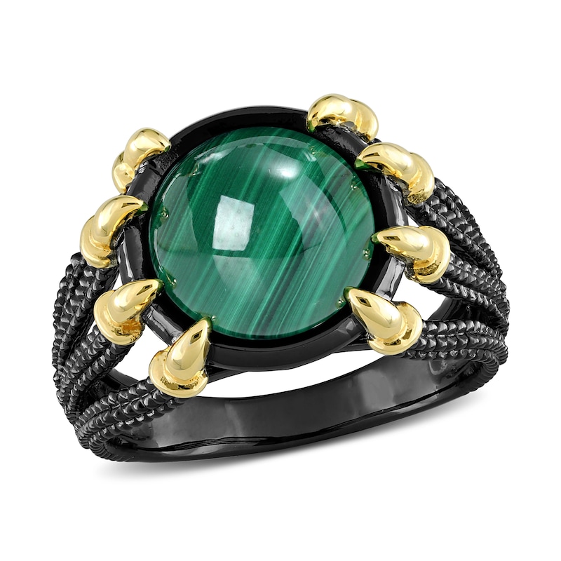 Main Image 1 of Men’s 11.0mm Malachite Dragon Claw Ring in Sterling Silver with Black Rhodium and Yellow Gold Plate