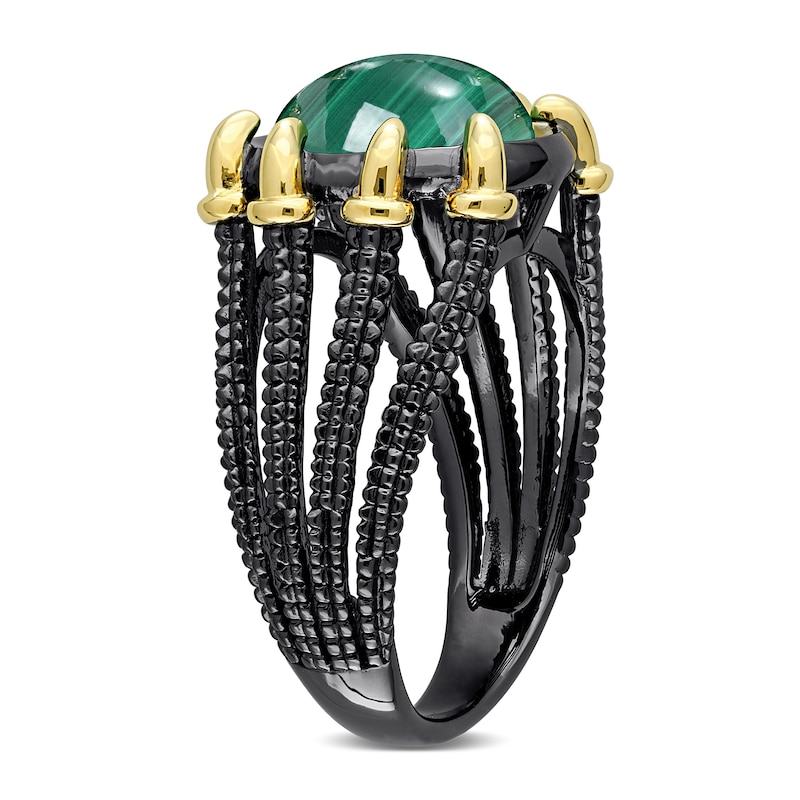 Main Image 2 of Men’s 11.0mm Malachite Dragon Claw Ring in Sterling Silver with Black Rhodium and Yellow Gold Plate
