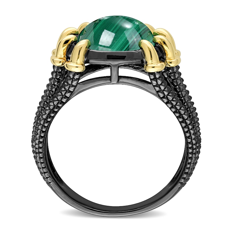 Main Image 3 of Men’s 11.0mm Malachite Dragon Claw Ring in Sterling Silver with Black Rhodium and Yellow Gold Plate