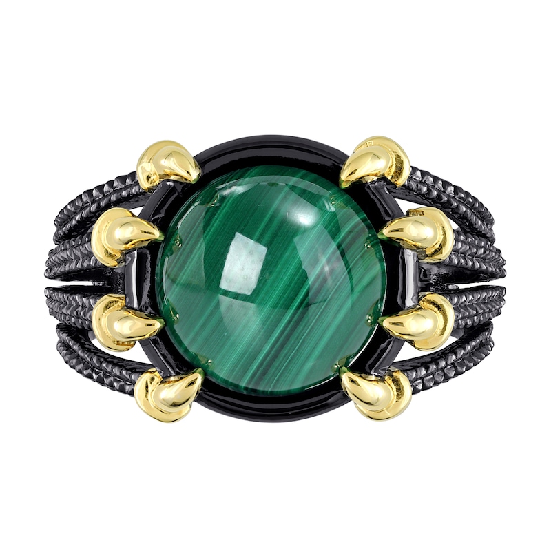 Main Image 4 of Men’s 11.0mm Malachite Dragon Claw Ring in Sterling Silver with Black Rhodium and Yellow Gold Plate