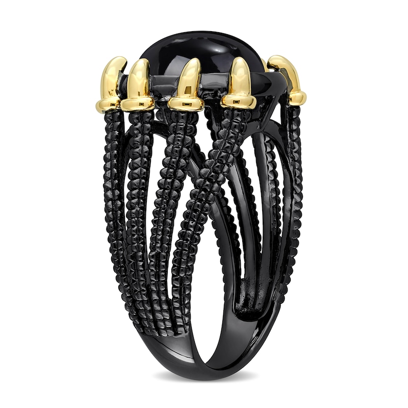 Main Image 2 of Men’s 11.0mm Black Agate Dragon Claw Ring in Sterling Silver with Black Rhodium and Yellow Gold Plate