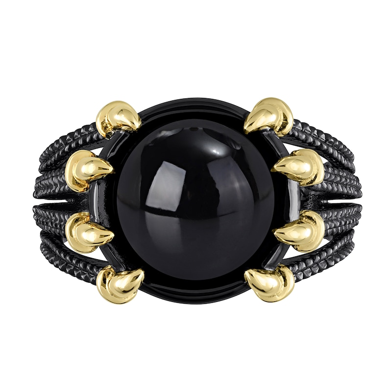 Main Image 4 of Men’s 11.0mm Black Agate Dragon Claw Ring in Sterling Silver with Black Rhodium and Yellow Gold Plate