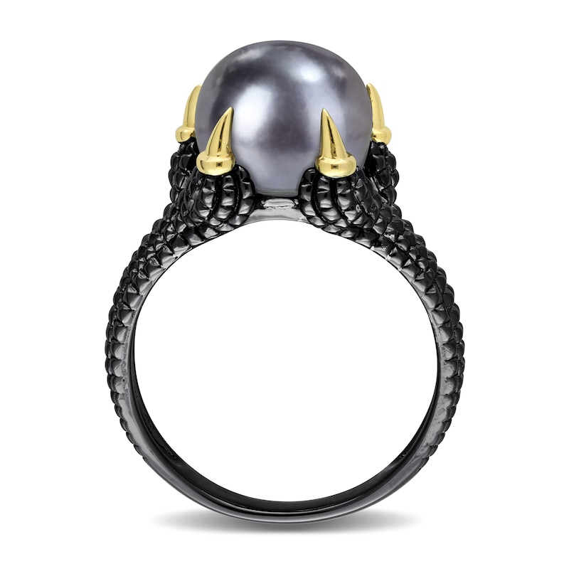 Main Image 3 of Men’s 10.5-11.0mm Black Freshwater Cultured Pearl Claw Ring in Sterling Silver with Black Rhodium and Yellow Gold Plate