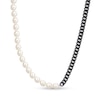 Thumbnail Image 1 of 7.0-7.5mm Freshwater Cultured Pearl and Curb Chain Necklace in Black-Plated Sterling Silver – 22”