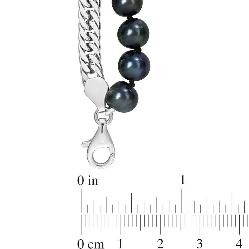 Main Image 3 of Men’s 7.5-8.0mm Black Freshwater Cultured Pearl & Curb Chain Necklace in Sterling Silver-22”