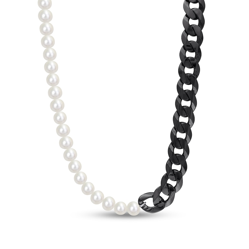 Main Image 1 of Men’s 7.0-7.5mm Freshwater Cultured Pearl & Cuban Curb Chain Necklace in Sterling Silver-22”