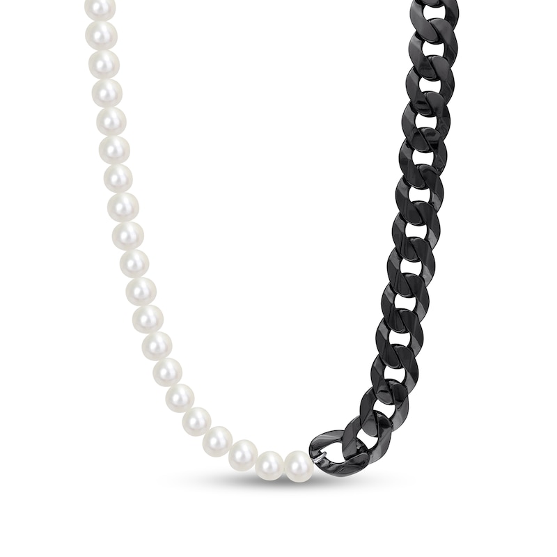 Men’s 7.0-7.5mm Cultured Freshwater Pearl & Cuban Curb Chain Necklace in Sterling Silver - 22”|Peoples Jewellers