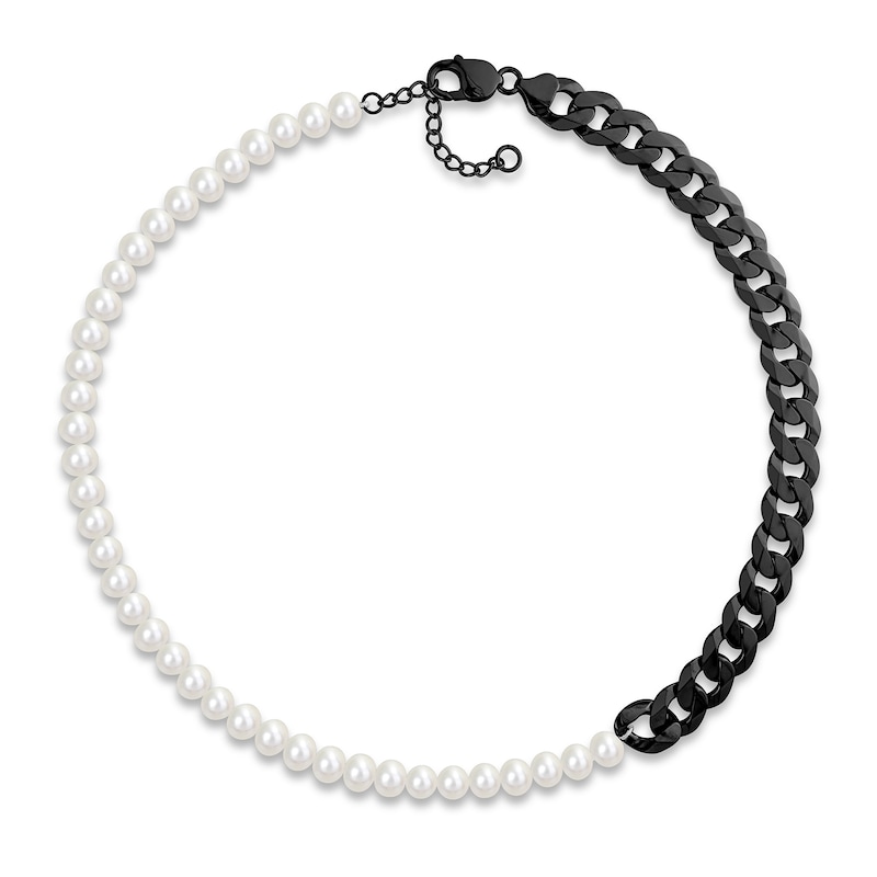 Main Image 2 of Men’s 7.0-7.5mm Freshwater Cultured Pearl & Cuban Curb Chain Necklace in Sterling Silver-22”