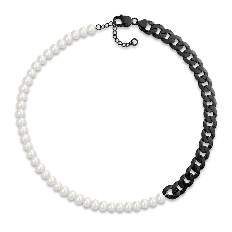 Men’s 7.0-7.5mm Cultured Freshwater Pearl & Cuban Curb Chain Necklace in Sterling Silver - 22”|Peoples Jewellers