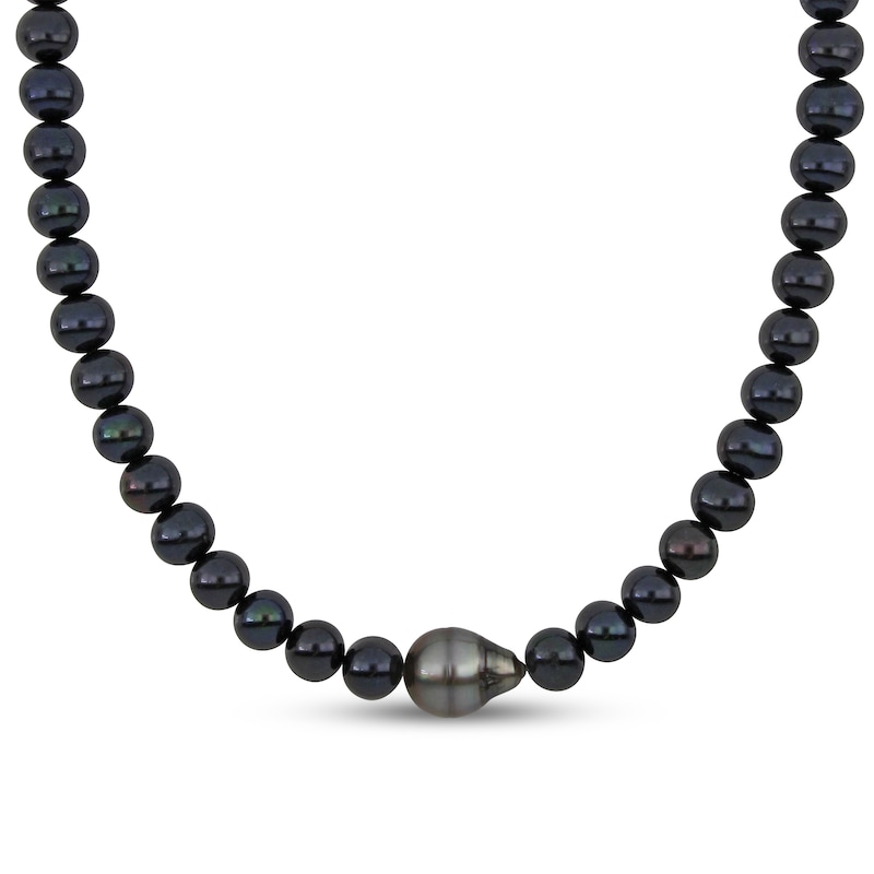 Main Image 1 of Men’s 9.0-12.0mm Black Freshwater Cultured Pearl Necklace with Sterling Silver Clasp-20”
