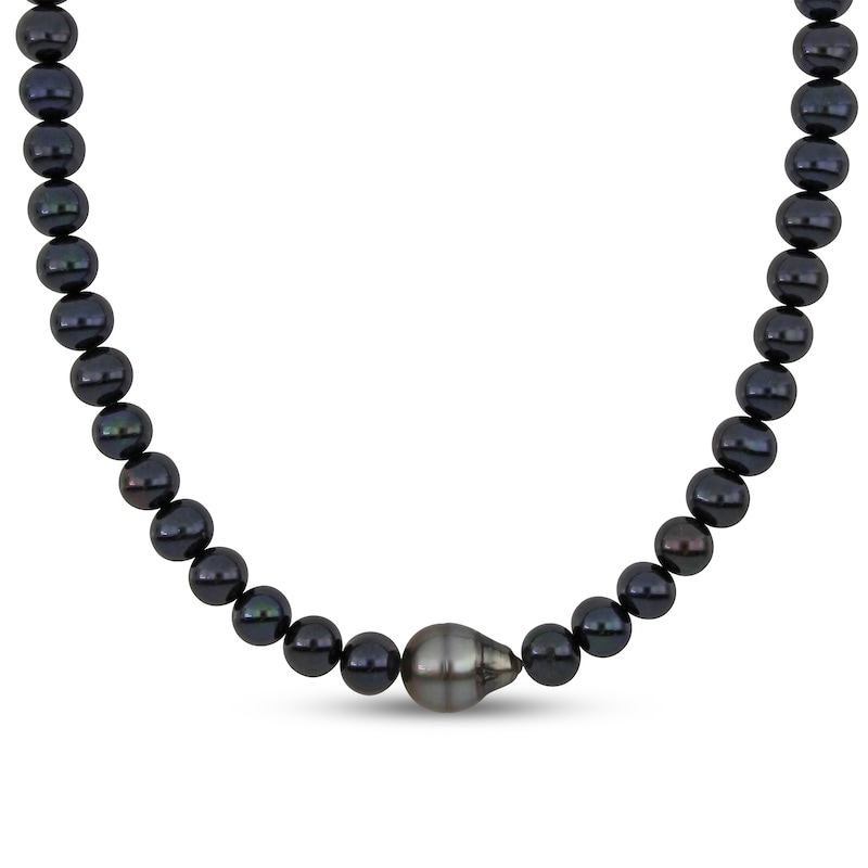 Men’s 9.0-12.0mm Black Cultured Freshwater Pearl Necklace with Sterling Silver Clasp - 20”|Peoples Jewellers