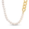 Thumbnail Image 1 of Men’s 7.0-7.5mm Freshwater Cultured Pearl & Cuban Curb Chain Necklace in Sterling Silver with Yellow Rhodium Plate-20”