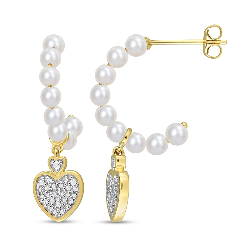 Cultured Freshwater Pearl J-Hoop and 0.05 CT. T.W. Diamond Heart Dangle Earrings in 10K Gold|Peoples Jewellers