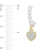 Freshwater Cultured Pearl J-Hoop and 0.05 CT. T.W. Diamond Heart Dangle Earrings in 10K Gold