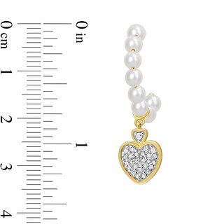 Freshwater Cultured Pearl J-Hoop and 0.05 CT. T.W. Diamond Heart Dangle Earrings in 10K Gold