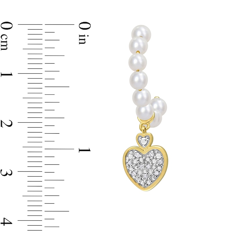 Freshwater Cultured Pearl J-Hoop and 0.05 CT. T.W. Diamond Heart Dangle Earrings in 10K Gold
