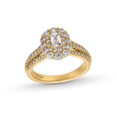 Vera Wang Love Collection 0.95 CT. T.W. Emerald-Cut Diamond Double Frame Triple Row Engagement Ring in 14K Gold