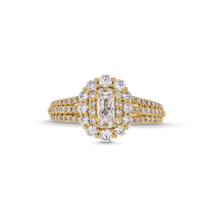 Main Image 3 of Vera Wang Love Collection 0.95 CT. T.W. Emerald-Cut Diamond Double Frame Triple Row Engagement Ring in 14K Gold