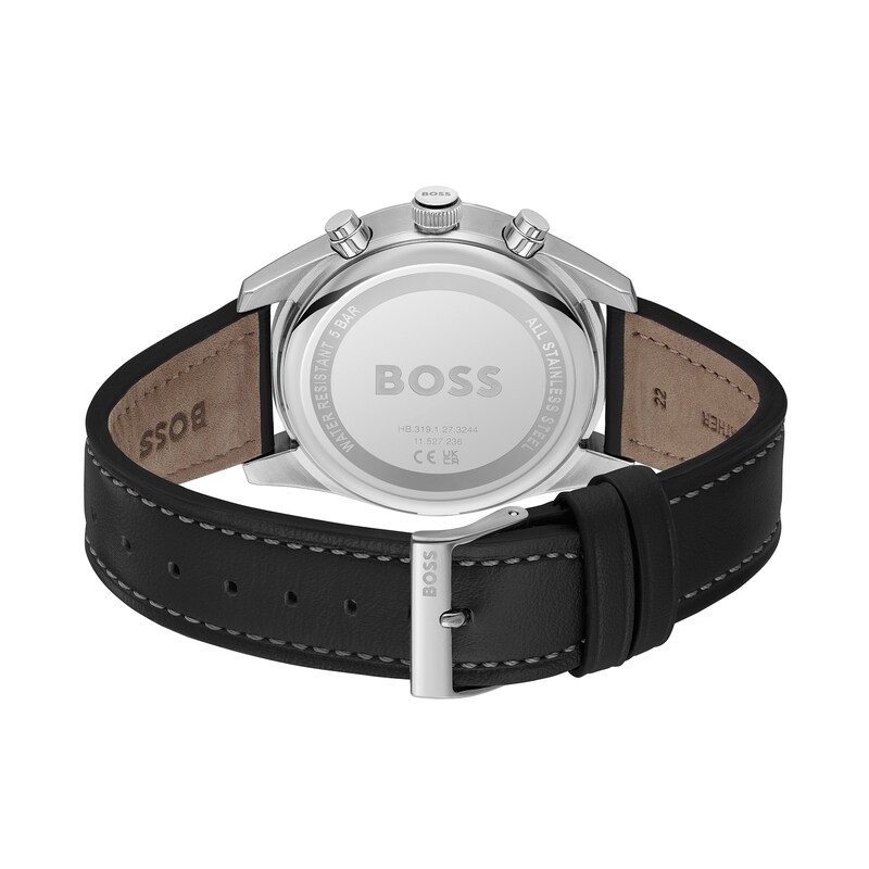 Main Image 3 of Men's Hugo Boss Skytraveller Chronograph Black Leather Strap Watch with Silver-Tone Dial (Model: 1514147)