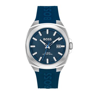 Men's Hugo Boss Walker Branded Silicone Strap Watch with Textured Blue Dial (Model: 1514139)