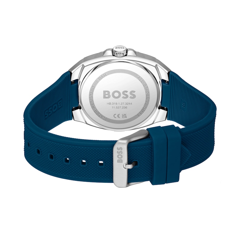 Main Image 3 of Men's Hugo Boss Walker Branded Silicone Strap Watch with Textured Blue Dial (Model: 1514139)