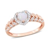 Thumbnail Image 1 of 5.0mm Heart-Shaped Opal and 0.05 CT. T.W. Diamond Frame Leaf Shank Ring in 10K Rose Gold