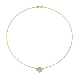 Sideways Oval Blue Opal and 0.08 CT. T.W. Diamond Twist Frame Necklace in 10K Gold - 17"
