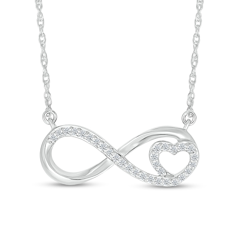 White Lab-Created Sapphire Infinity with Heart Necklace in Sterling Silver|Peoples Jewellers