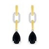 Pear-Shaped Black Onyx and White Lab-Created Sapphire Chain Link Drop Earrings in Sterling Silver and 10K Gold