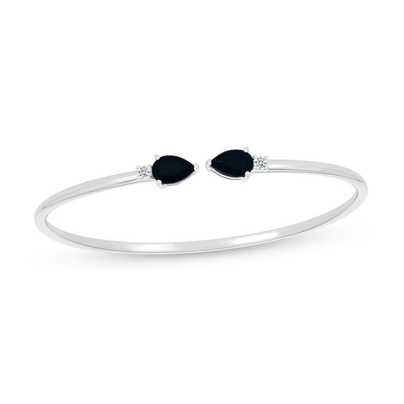 Main Image 1 of Pear-Shaped Black Onyx and White Lab-Created Sapphire Open Bangle in Sterling Silver