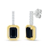 Thumbnail Image 1 of Emerald-Cut Black Onyx and White Lab-Created Sapphire Drop Earrings in Sterling Silver and 10K Gold