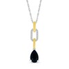 Pear-Shaped Black Onyx and White Lab-Created Sapphire Chain Link Drop Pendant in Sterling Silver and 10K Gold