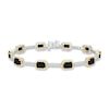 Thumbnail Image 2 of Emerald-Cut Black Onyx and White Lab-Created Sapphire Station Line Bracelet in Sterling Silver and 10K Gold - 7.25"