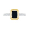 Emerald-Cut Black Onyx and White Lab-Created Sapphire Ring in Sterling Silver and 10K Gold