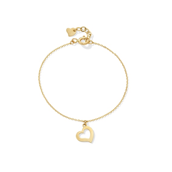 Child's Abstract Heart Charm Bracelet in Solid 14K Gold - 5.5”