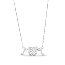 7.0mm Heart-Shaped White Lab-Created Sapphire "MOM" Necklace in Sterling Silver - 18.75"