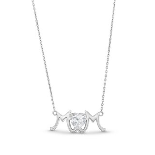7.0mm Heart-Shaped White Lab-Created Sapphire "MOM" Necklace in Sterling Silver - 18.75"