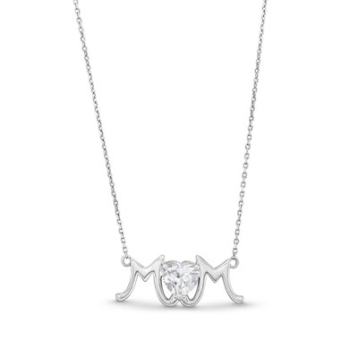 7.0mm Heart-Shaped White Lab-Created Sapphire "MOM" Necklace in Sterling Silver - 18.75"