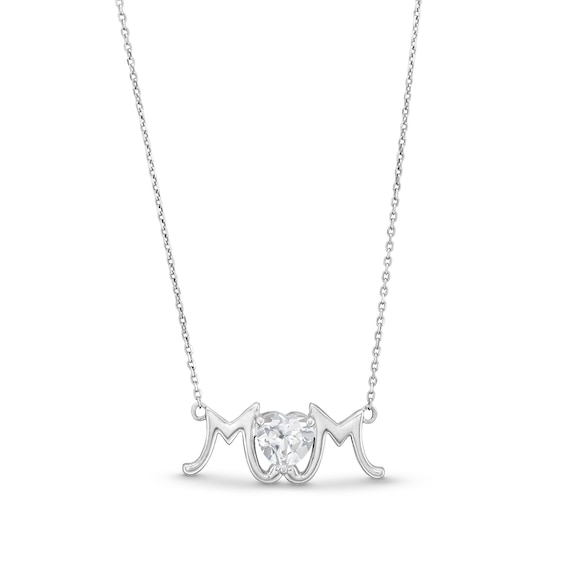 7.0mm Heart-Shaped White Lab-Created Sapphire "MOM" Necklace in Sterling Silver - 18.75"