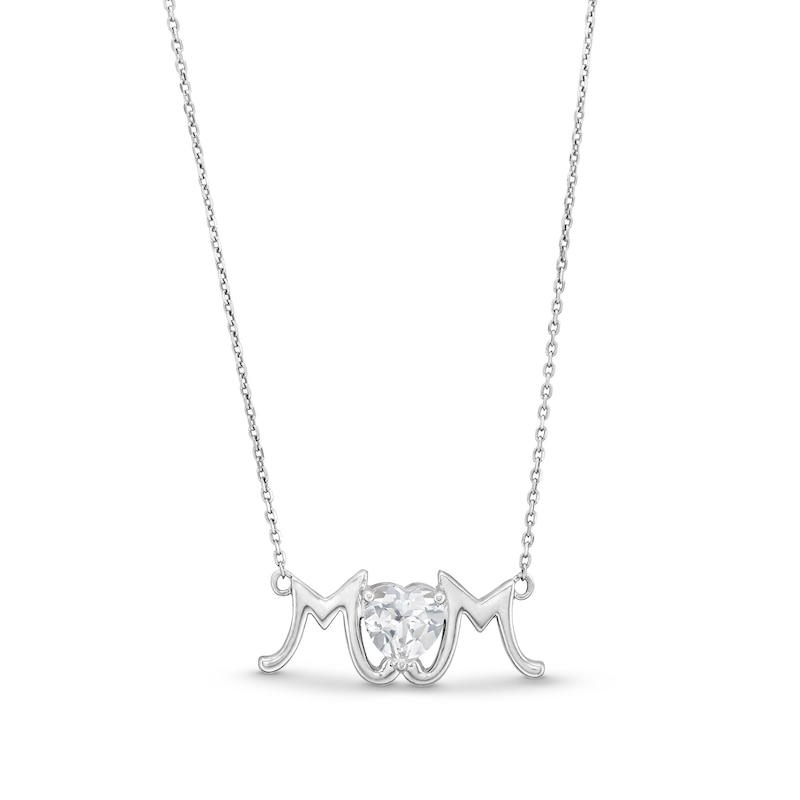 Main Image 1 of 7.0mm Heart-Shaped White Lab-Created Sapphire "MOM" Necklace in Sterling Silver - 18.75"